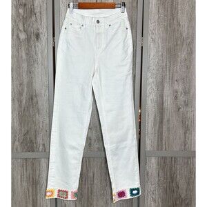 Canyon Retreat Jeans Size 0 Crochet Hem QVC White Color